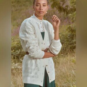 Hill House Home The Grandpa Cardigan In Cream Merino Wool Size XS